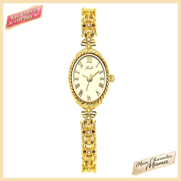 Vintage Oval Roman Dial Quartz Watch Dainty Bracelet Waterproof Dress